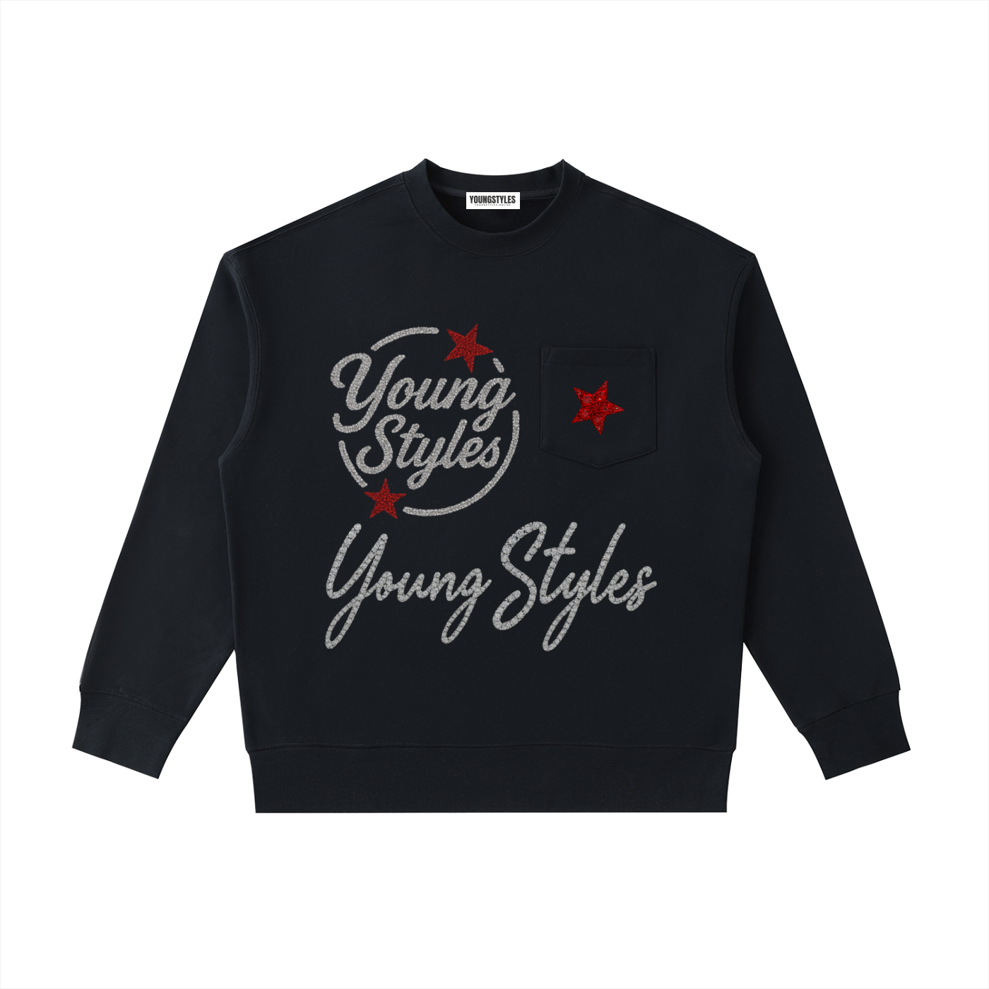 YOUNG STYLES DIAMOND PATCH STAR POCKET SWEATER